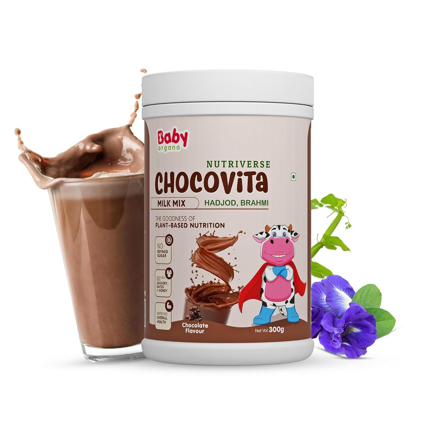 Babyorgano Nutriverse Chocovita Kids Instant Health & Nutritional Milk Drink Mix Powder Goodness of 100%(2-15 Years) Ayurvedic 15 Herbs Helps Body Growth & Bone Strength No Refined Sugar 300gm