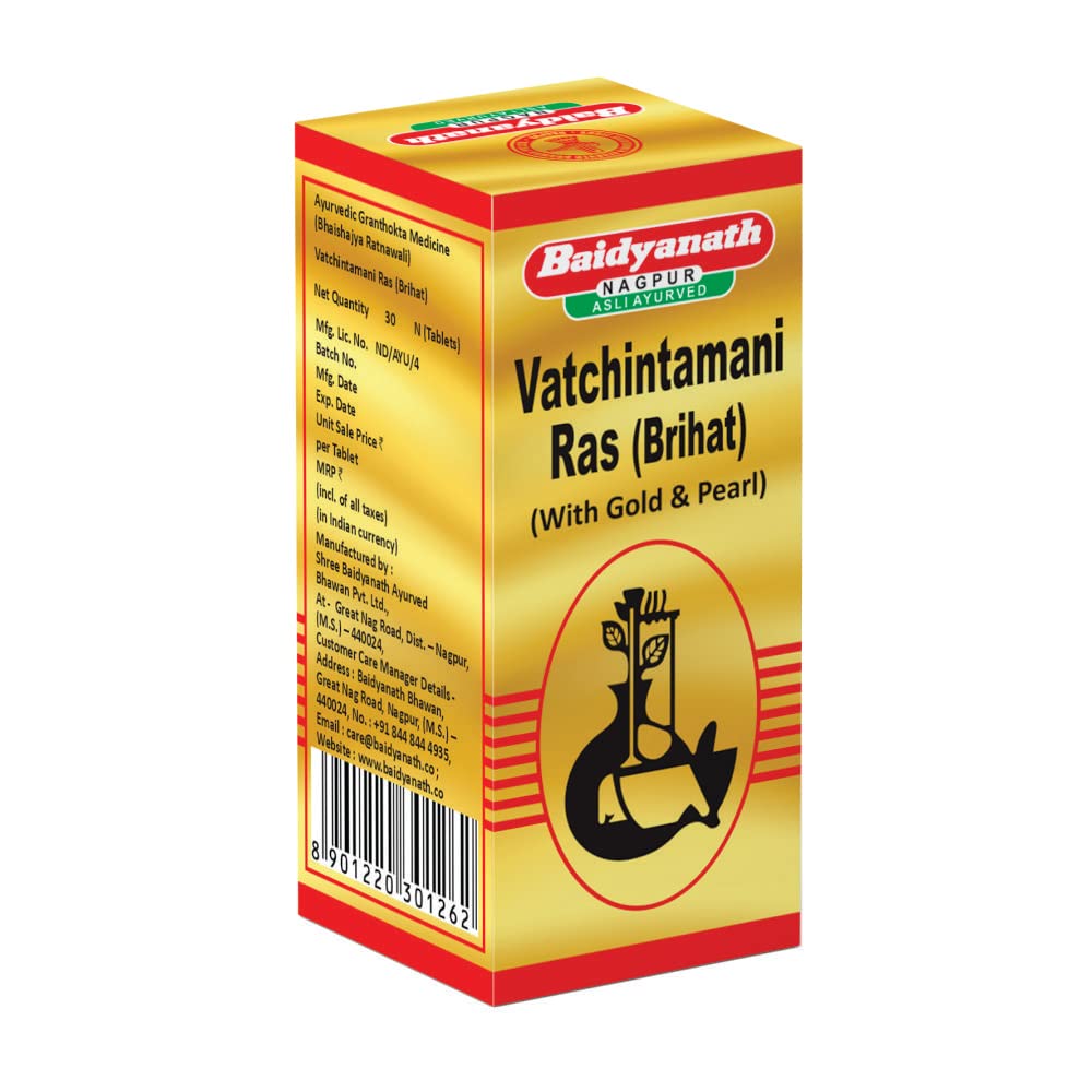 Baidyanath Asli Ayurved Vatchintamani Ras (Brihat) With Gold I For Joint Pain – 30 Tablets