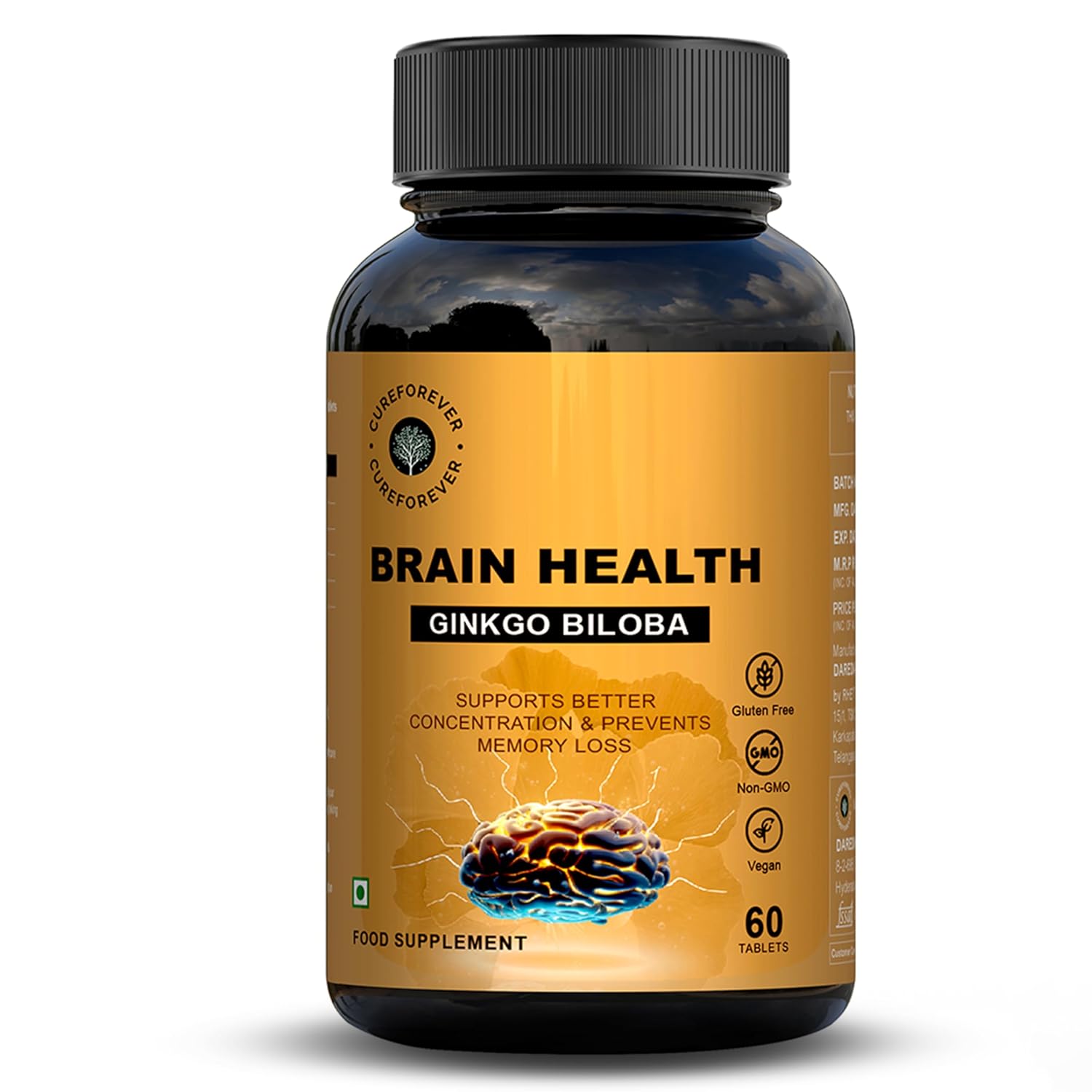 CUREFOREVER Ginkgo Biloba 240mg – Brain Booster & Brain Health Supplement for Memory, Focus & Cognitive Function | Supports Mental Clarity & Concentration | 60 Vegan Tablets for Men & Women | 30 Days Serving
