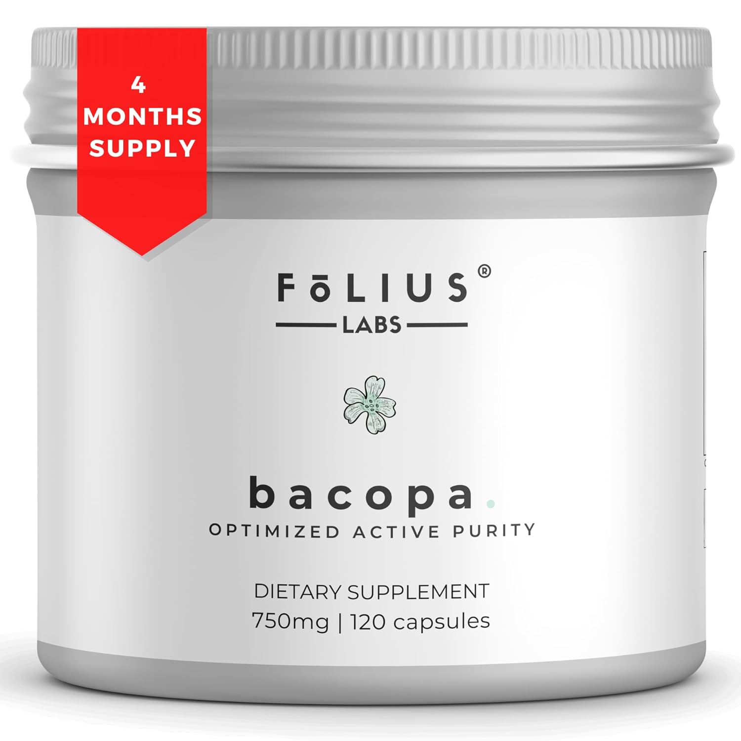 FOLIUS LABS Bacopa Monnieri Supplement 750mg – Organic Brahmi Supplement with 40% Bacosides – Natural Bacopa Leaf Extract – Herbal Supplement for Memory and Brain Health – 120 Capsules