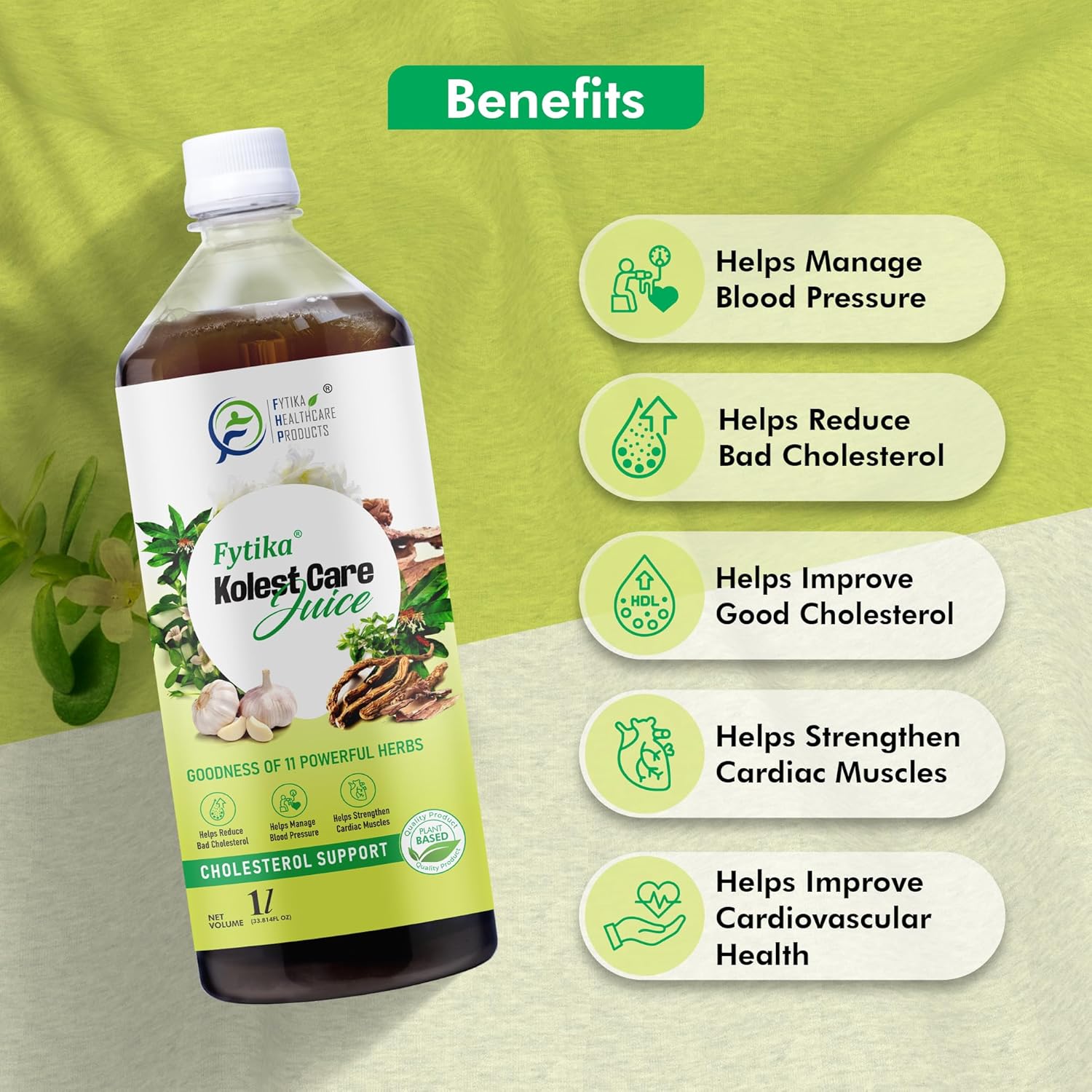 Fytika Kolest Cholesterol Care Juice (1L) | Blend of 11 Ayurvedic Herbs | ArjunaChhal, Shankhpushpi, Sarapgandha, Jatamansi | Authentic Ayurvedic Juice for Daily Use (Pack of 1)