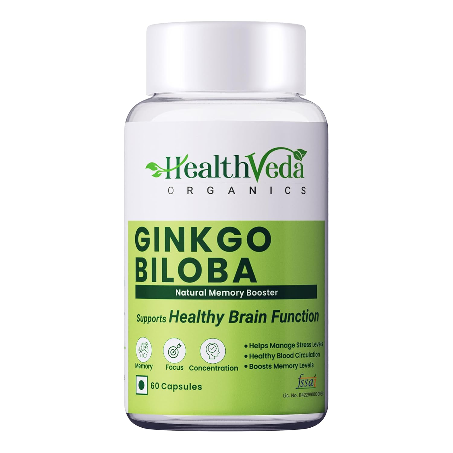 HEALTH VEDA ORGANICS PRIVATE LIMITED Ginkgo Biloba 120 mg | 60 Veg Capsules | Supports Better Concentration & Memory | For both Men & Women