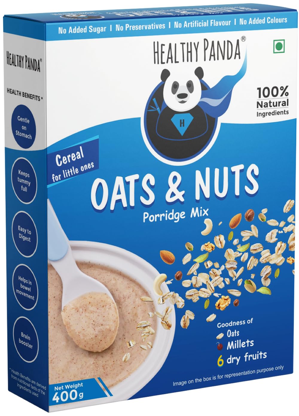 HEALTHY PANDA Oats & Nuts Cereal Mix (400g) – Sugar-Free Kids Food, Nutritious Oats & Millet Powder with Dry Fruits – Ideal Cereal for Growing Kids, Healthy Porridge, and Energizing Breakfast for Kids – Wholesome, Natural Nutrition.
