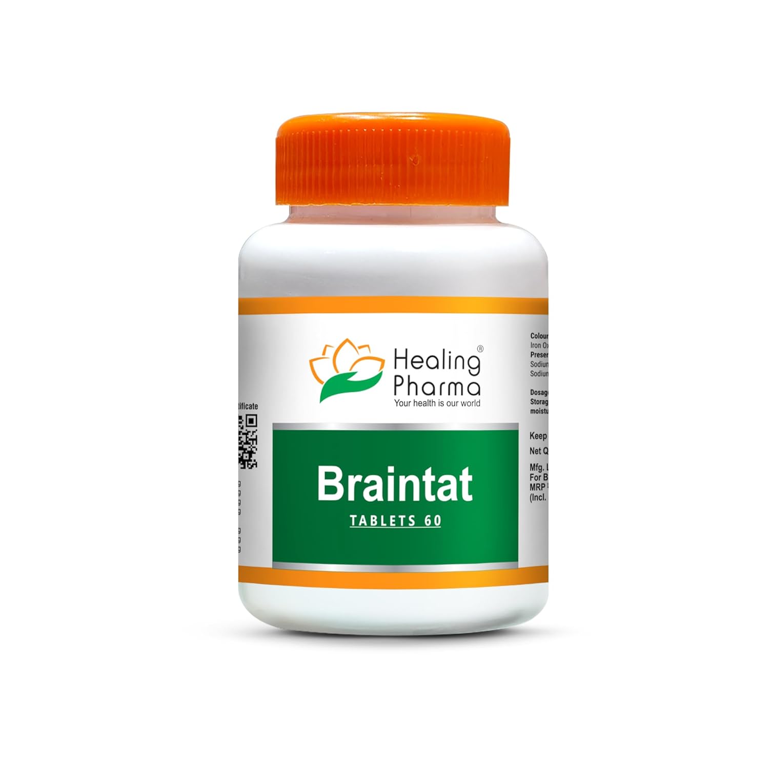 Healing Pharma – Braintat Brain Booster Supplement Ayurvedic with Brahmi & Ashwagandha| Brain Health Support Tablets | Mental Wellness Supplements | Stress/Anxiety Relief | Improve Focus – 60 Veg Tablet