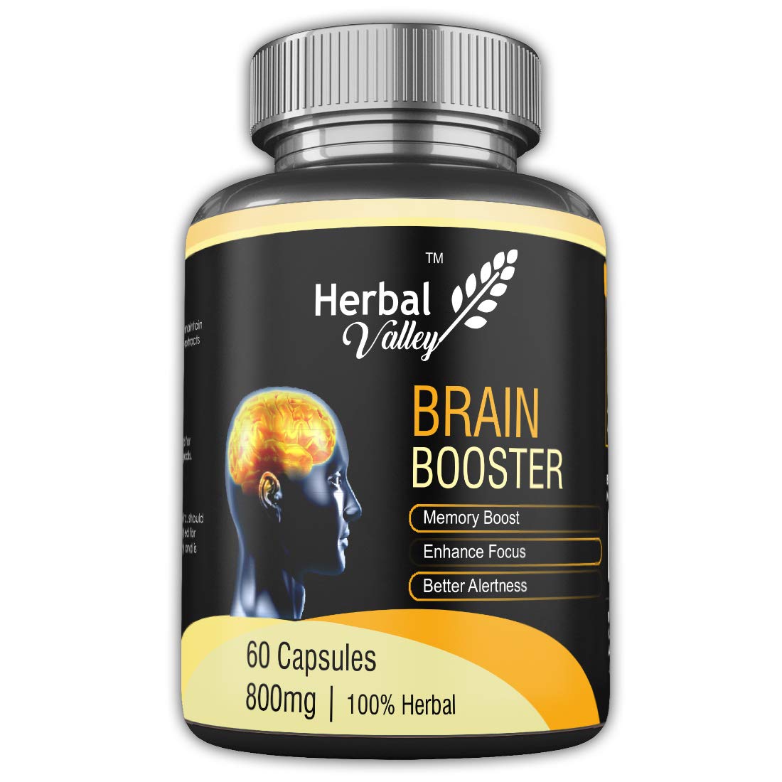 HerbalValley Brain Booster Supplement with Ginkgo Biloba And Brahmi | Cognitive Support | Concentration | Focus – 60 Capsules