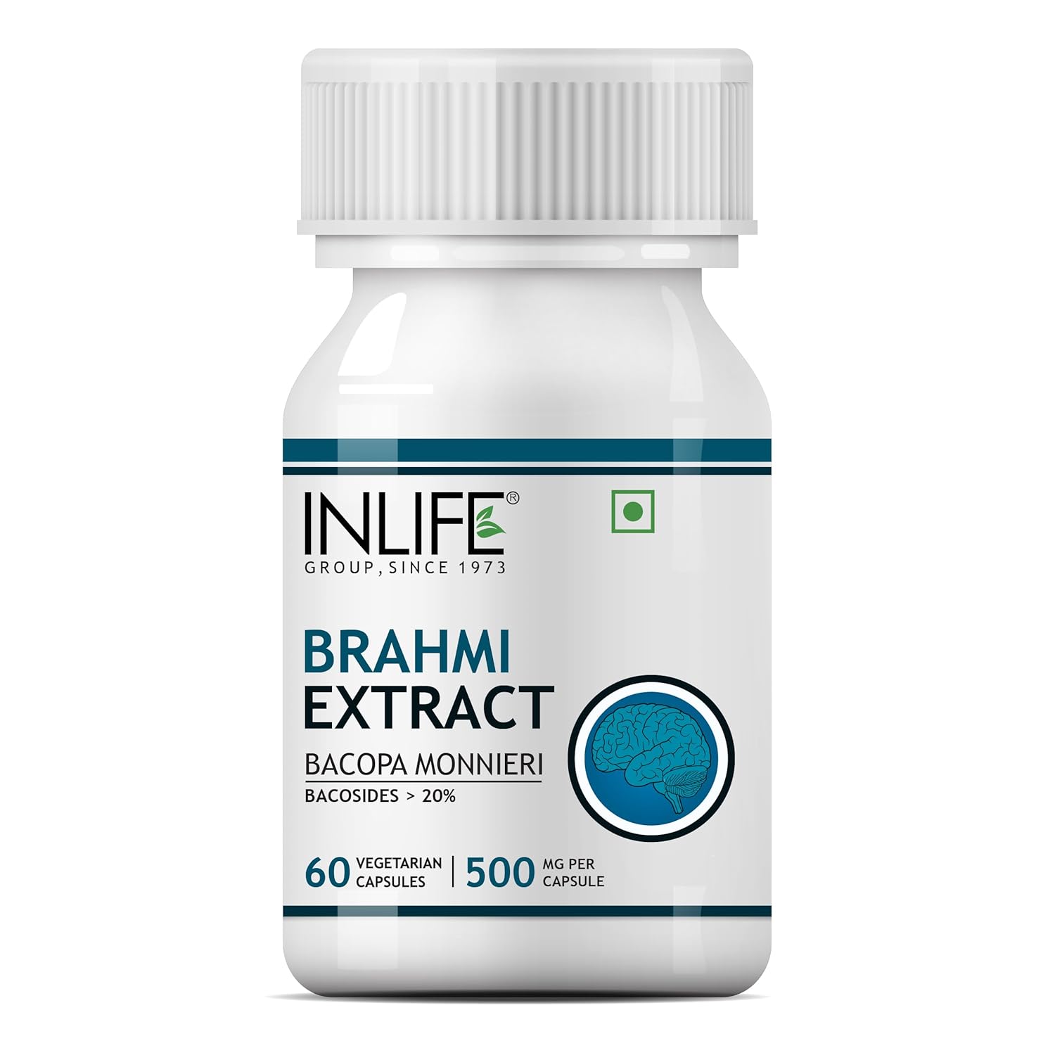 INLIFE Brahmi Capsules 500mg | Bacopa Monnieri Extract | Bacosides 25% I Ayurvedic Herbal Supplement – 60 Vegetarian Capsules (Pack of 1)