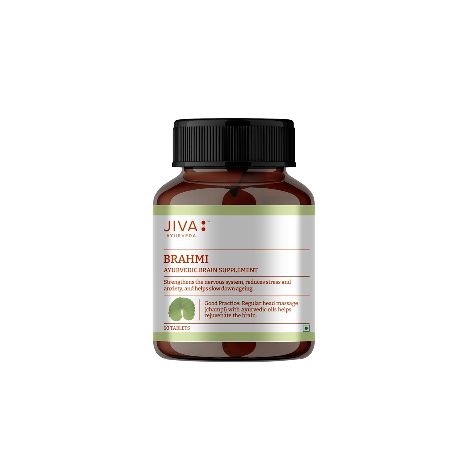 Jiva Brahmi Tablets 500mg | 100% Ayurvedic Formulation Rejuvenates Nervous System, Reduces Stress, Anxiety And Slows Down Aging- 60 Tablets (Pack of 1)