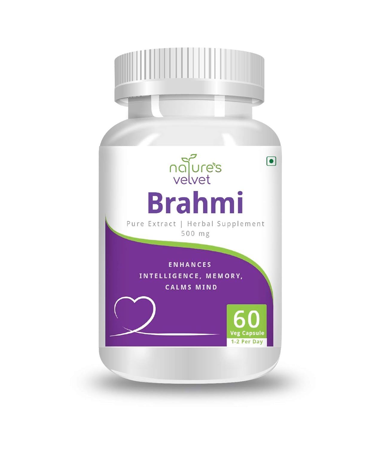 Nature’s Velvet Lifecare Brahmi (Bacopa Monnieri) Pure Extract 500 mg, 60 Veg Capsules – Pack of 1