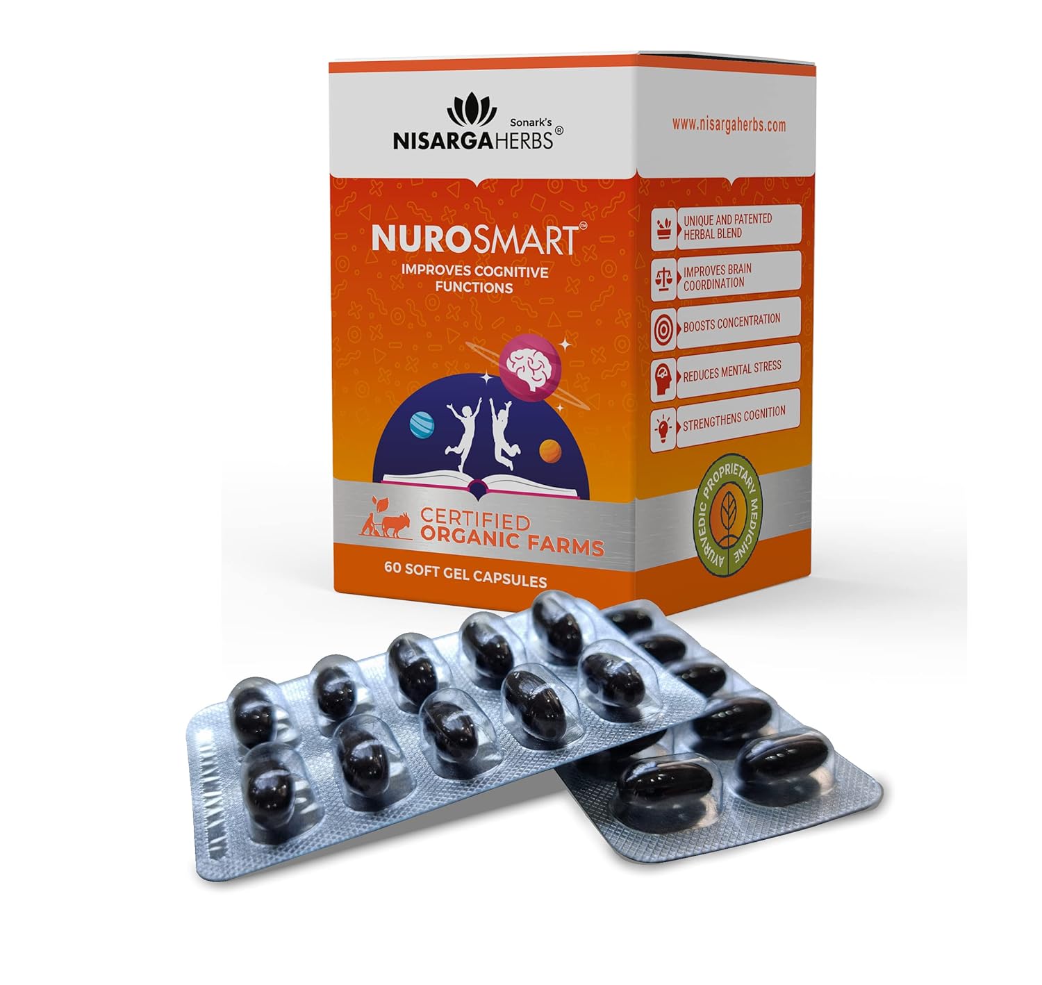 SONARK’S NISARGAHERBS Herbs Nurosmart Brain Support Supplement for Memory & Focus – 60 Soft Gel Capsules