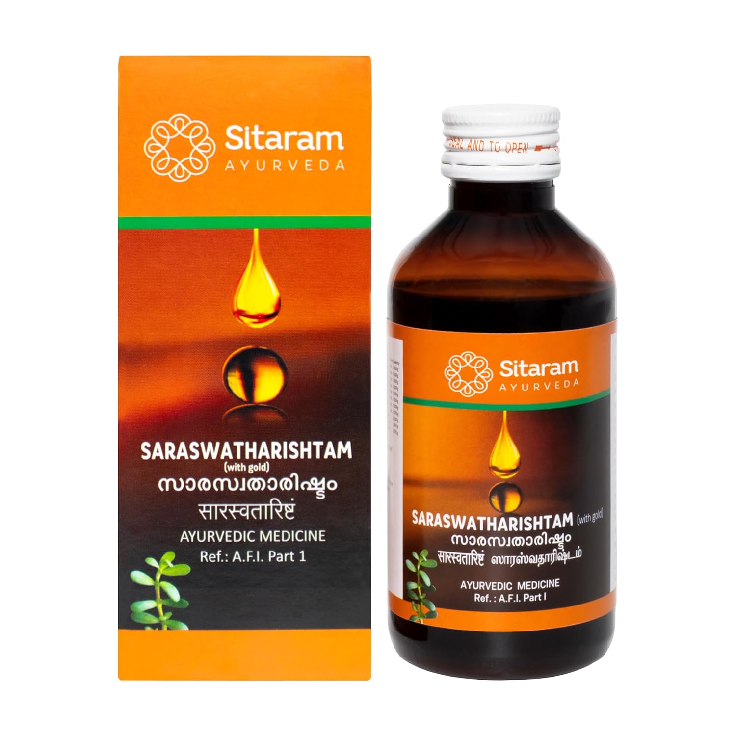 Sitaram Ayurveda Saraswatharishtam With Gold 200ml syrup| Kerala Ayurvedic Saraswatarishta Supplement With Brahmi And Ashwagandha.