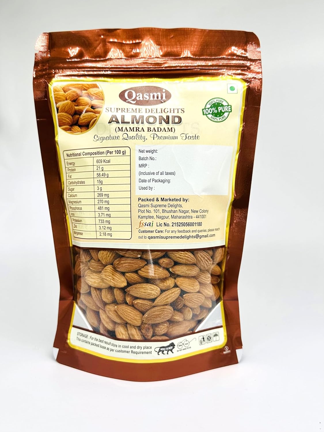 Supreme Delights | Premium Kashmiri Mamra Almonds (Badam) – 200g | 100% Natural, Oil-Rich, Handpicked | High Nutritional Value | Supports Brain Health & Daily Energy | No Preservatives