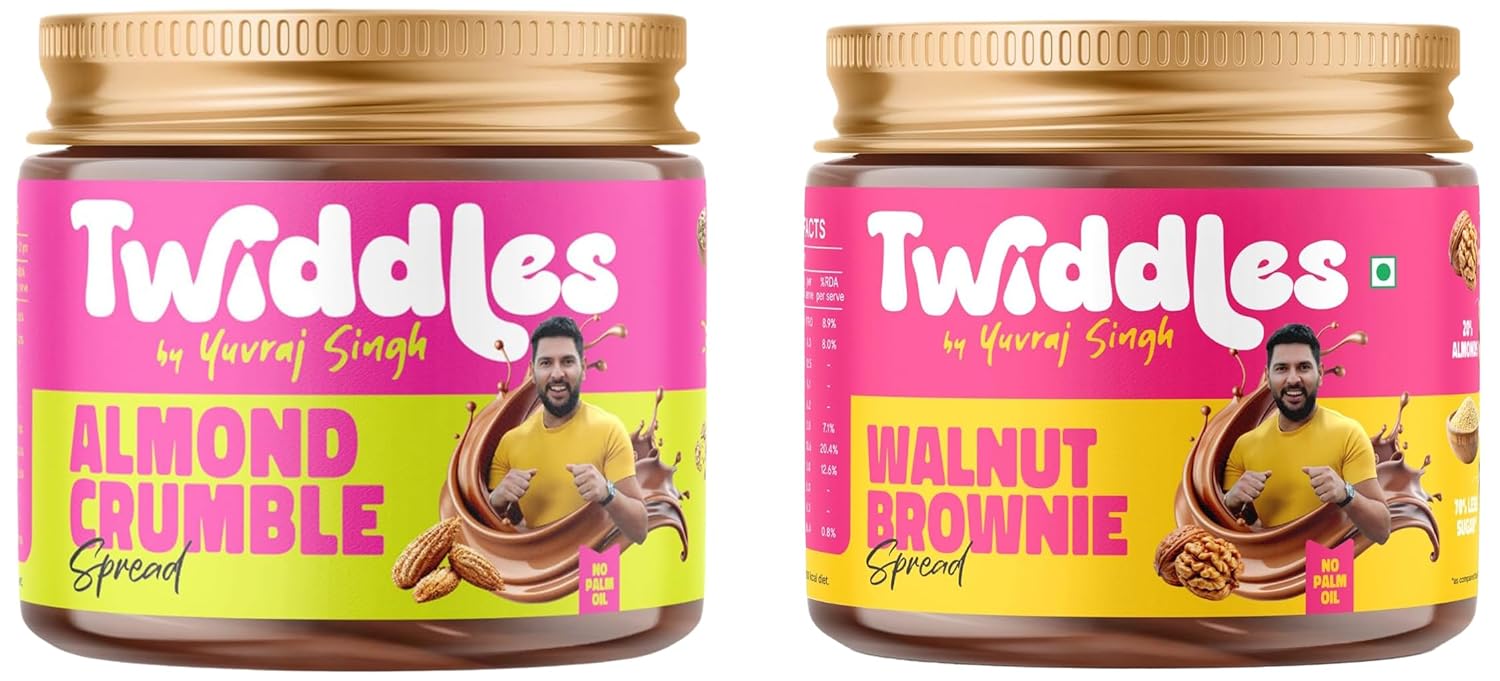 Twiddles Almond Crumble + Walnut Brownie Chocolate Spread, 100gm (1+1) | Smarter kids | Hi Protein |Brain Boosting | Zero Palm Oil | Healthiest Chocolate Spread