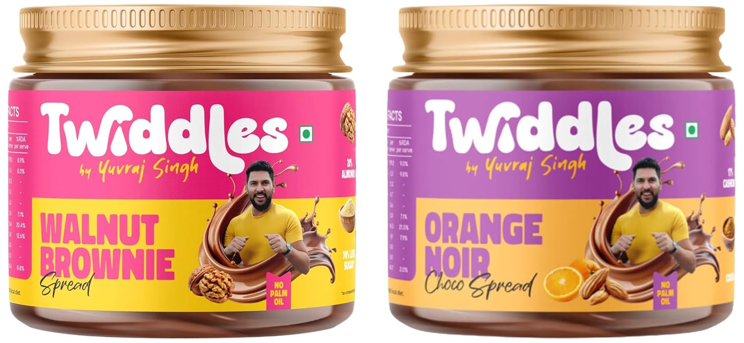 Twiddles Walnut Brownie + Orange Noir Chocolate Spread, 100gm (1+1) | Smarter kids | Hi Protein |Brain Boosting | Zero Palm Oil | Healthiest Chocolate Spread