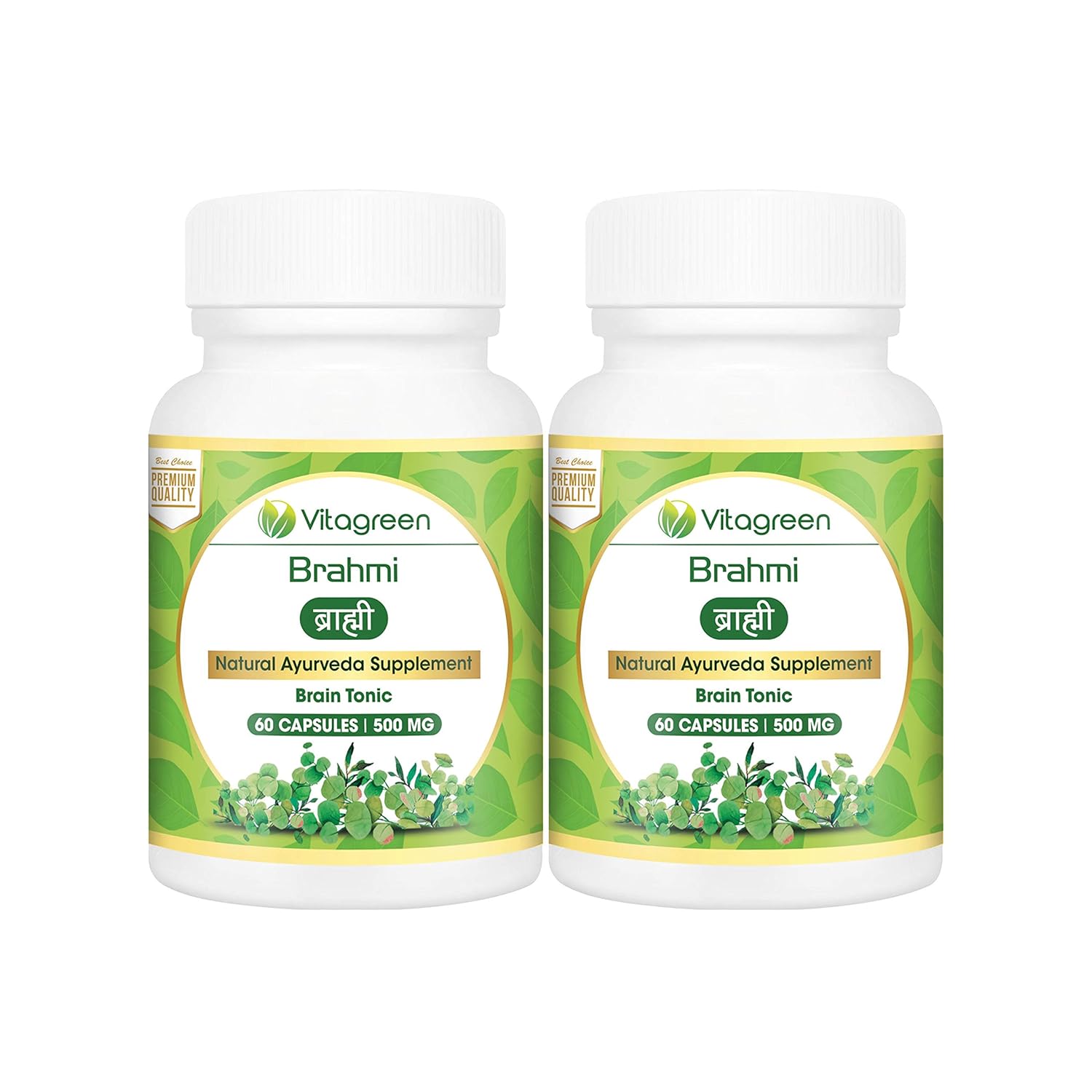 VitaGreen BRAHMI Capsules For Support Memory, Stress & Brain Tonic, Pure Ayurvedic, Natural, Herbal Supplement (Pack of 2)